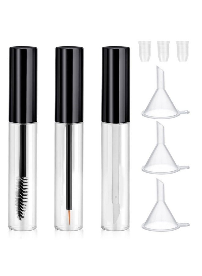 Beauenty 3-Piece Empty Mascara Eyeliner and Gloss Tubes Black Eyelash Cream Container Bottle with Funnels Transfer Pipettes for Lip Gloss Eyebrow Serum Eyelash Castor Oil  - Image 1