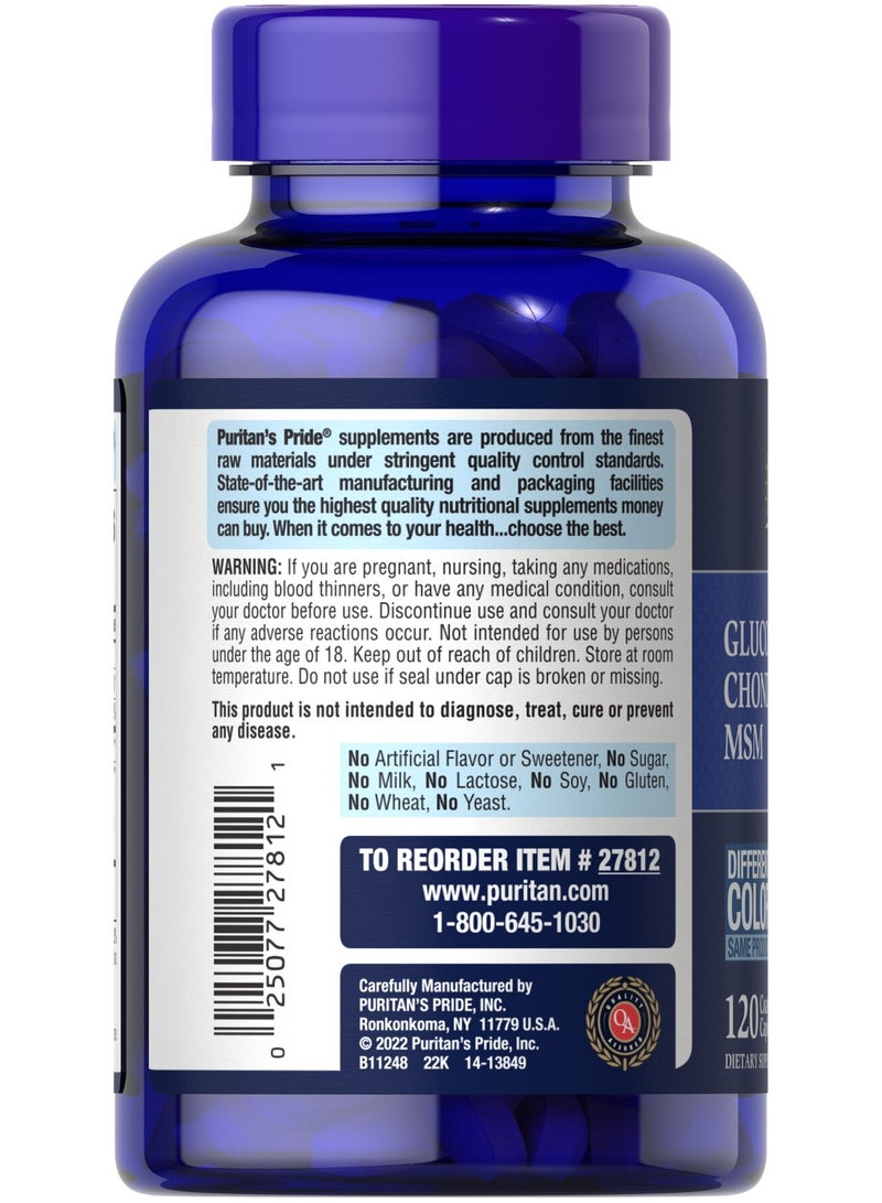 Puritan's Pride Glucosamine, Chondroitin & MSM-3 Per Day Formula 120 caplets - Image 3