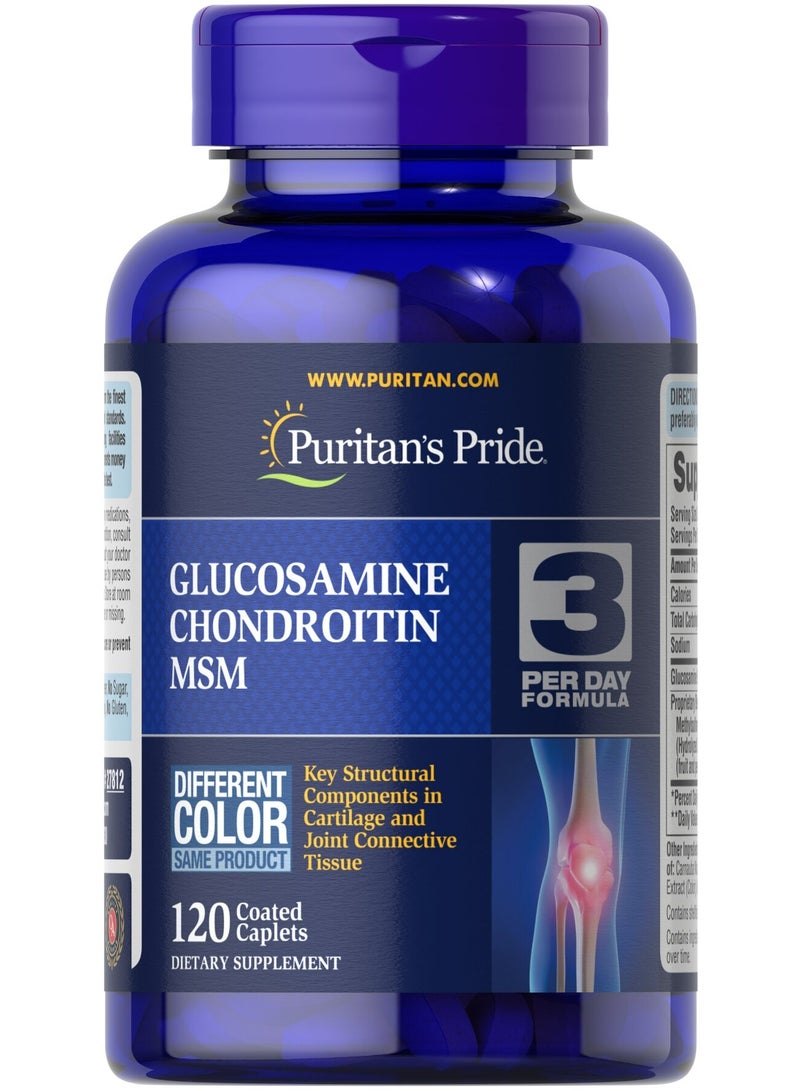 Puritan's Pride Glucosamine, Chondroitin & MSM-3 Per Day Formula 120 caplets - Image 1