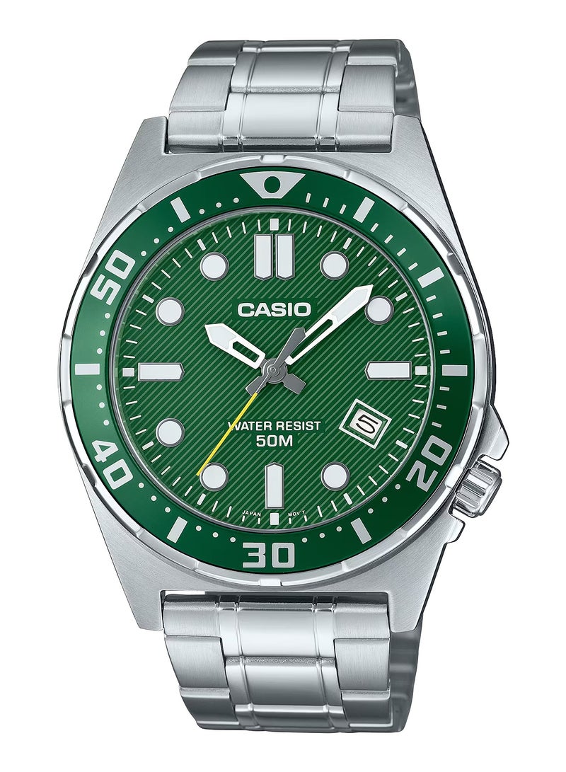 CASIO Quartz Analog Green Dial Stainless Steel Men's Watch MTD-135D-3AV