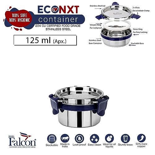 PDDFALCON EcoNxt Stainless Steel Lunch Box Set, Airtight Lids, Easy to Clean,100% Leakproof With BIS Certified, Jindal Seal & Made In India Perfect for Office, School 2-Piece Set (125ml+300ml) - Image 2