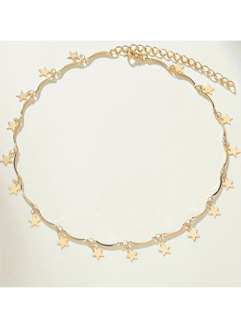 هوم كليرانس سايل 1pc نمط أنيق نجمة قلادة ديكور منحني يدويًا قلادة سبائك ترقوة سلسلة مناسبة للنساء هدية حفلة الركاب اليومية - Image 1