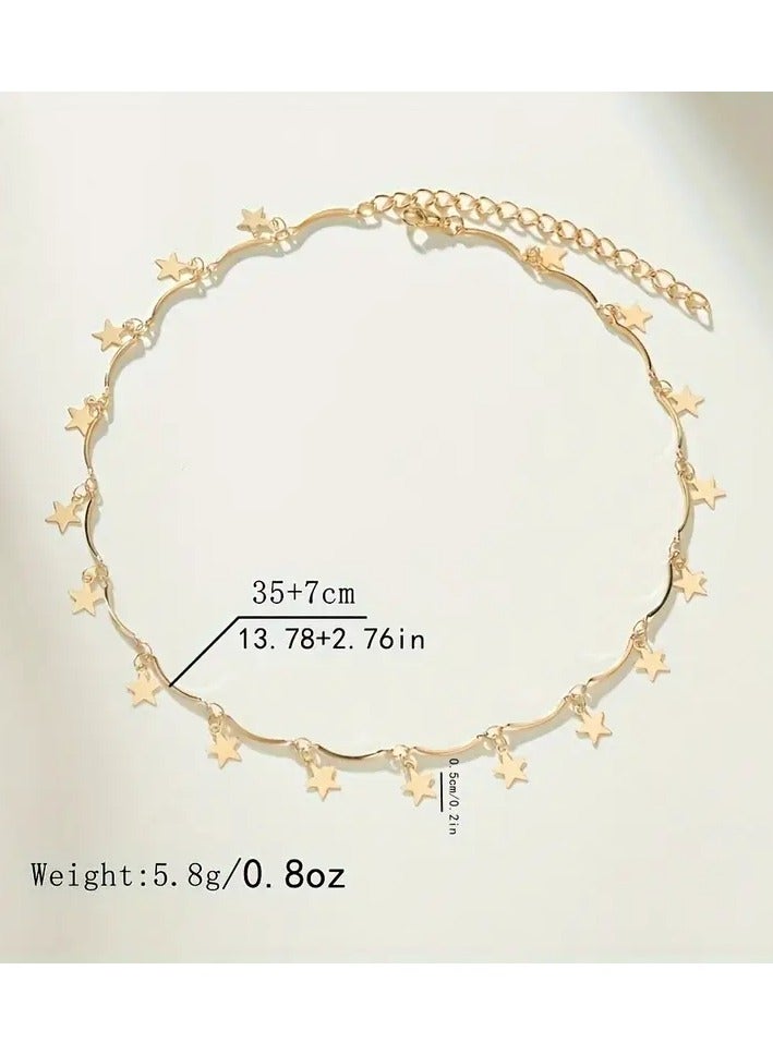 هوم كليرانس سايل 1pc نمط أنيق نجمة قلادة ديكور منحني يدويًا قلادة سبائك ترقوة سلسلة مناسبة للنساء هدية حفلة الركاب اليومية - Image 3