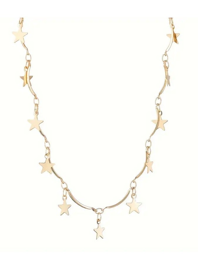 هوم كليرانس سايل 1pc نمط أنيق نجمة قلادة ديكور منحني يدويًا قلادة سبائك ترقوة سلسلة مناسبة للنساء هدية حفلة الركاب اليومية - Image 5