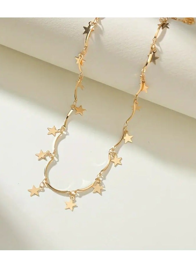 هوم كليرانس سايل 1pc نمط أنيق نجمة قلادة ديكور منحني يدويًا قلادة سبائك ترقوة سلسلة مناسبة للنساء هدية حفلة الركاب اليومية - Image 2