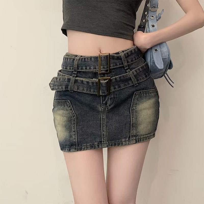 American Vintage Old-Fashioned Denim Skirt Women'S Summer High Waist Hip A- Line Short Skirt Spice Girl Small Skirt - Image 2