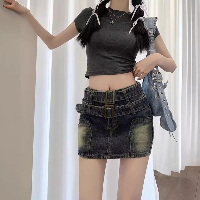 American Vintage Old-Fashioned Denim Skirt Women'S Summer High Waist Hip A- Line Short Skirt Spice Girl Small Skirt - Image 5