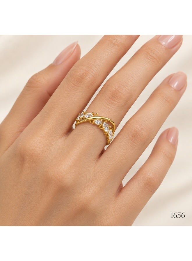 3Diamonds Gold Plated Marquise Zircon Crossover Open Ring for Women - Image 1