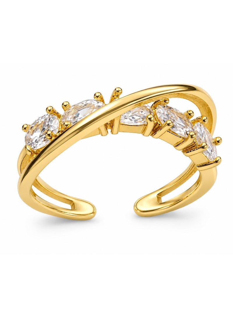 3Diamonds Gold Plated Marquise Zircon Crossover Open Ring for Women - Image 3