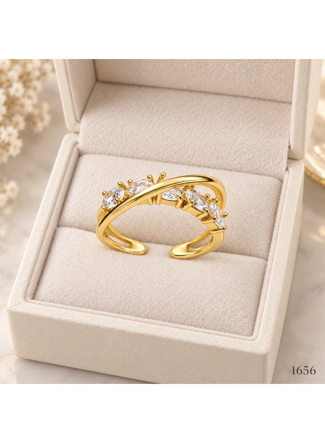 3Diamonds Gold Plated Marquise Zircon Crossover Open Ring for Women - Image 2