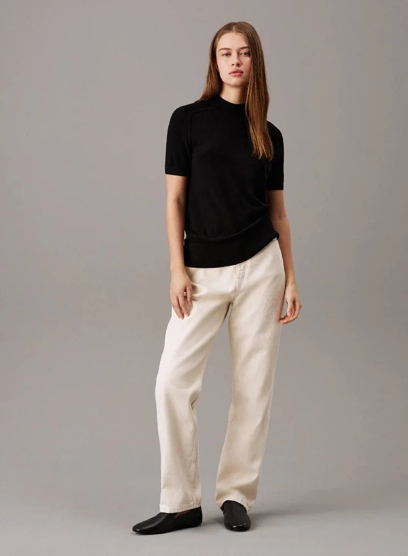 Calvin Klein Ck Black Slim Merino Mock Neck Jumper for Women | Best Price UAE