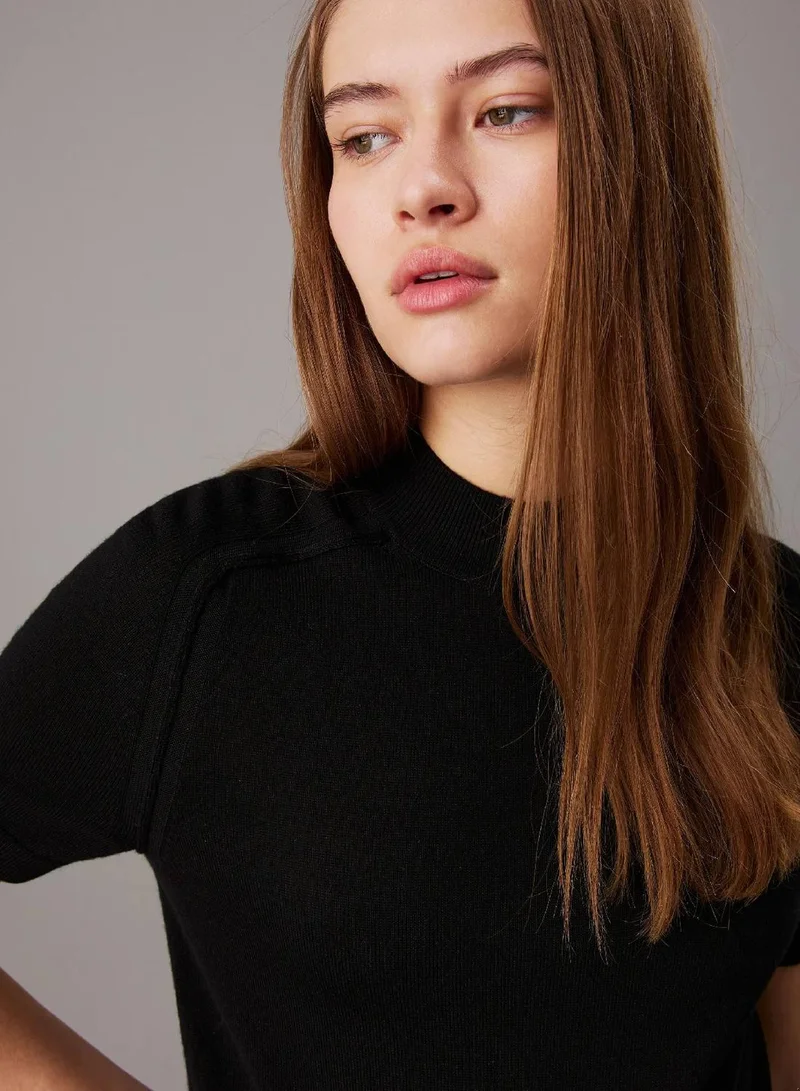 Calvin Klein Ck Black Slim Merino Mock Neck Jumper for Women | Best Price UAE