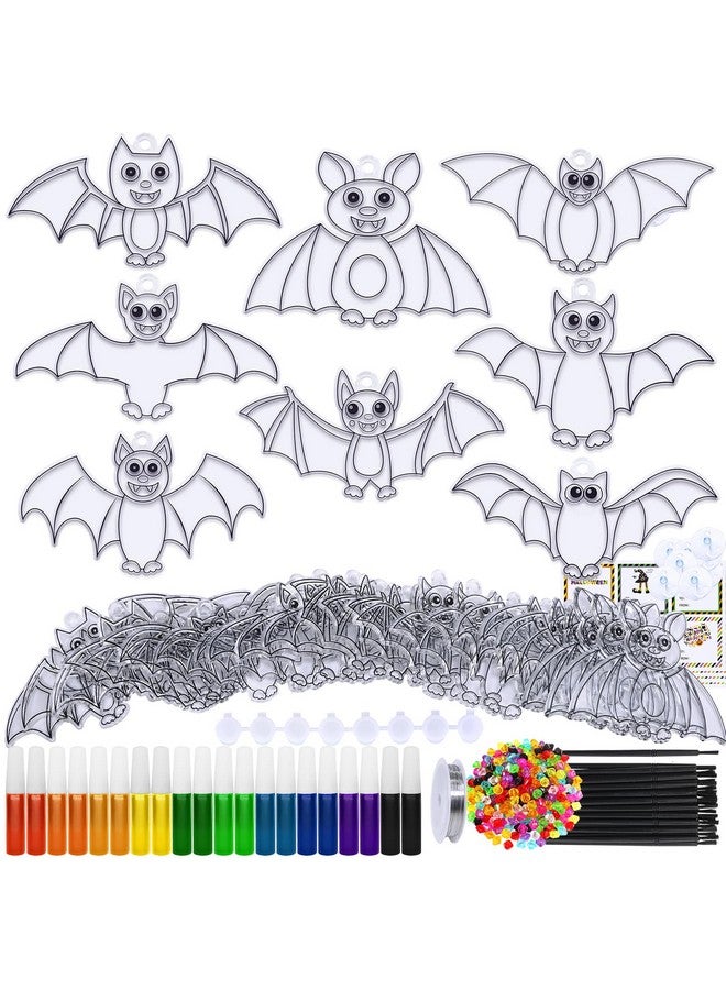 Winlyn 24 Sets Halloween Bat Suncatcher Ornaments DIY Window Paint Art Craft Kits for Kids Classroom Activities Fall Party Art Projects - Image 2