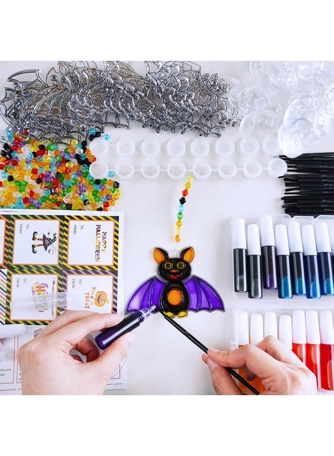 Winlyn 24 Sets Halloween Bat Suncatcher Ornaments DIY Window Paint Art Craft Kits for Kids Classroom Activities Fall Party Art Projects - Image 3