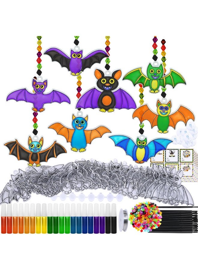 Winlyn 24 Sets Halloween Bat Suncatcher Ornaments DIY Window Paint Art Craft Kits for Kids Classroom Activities Fall Party Art Projects - Image 1