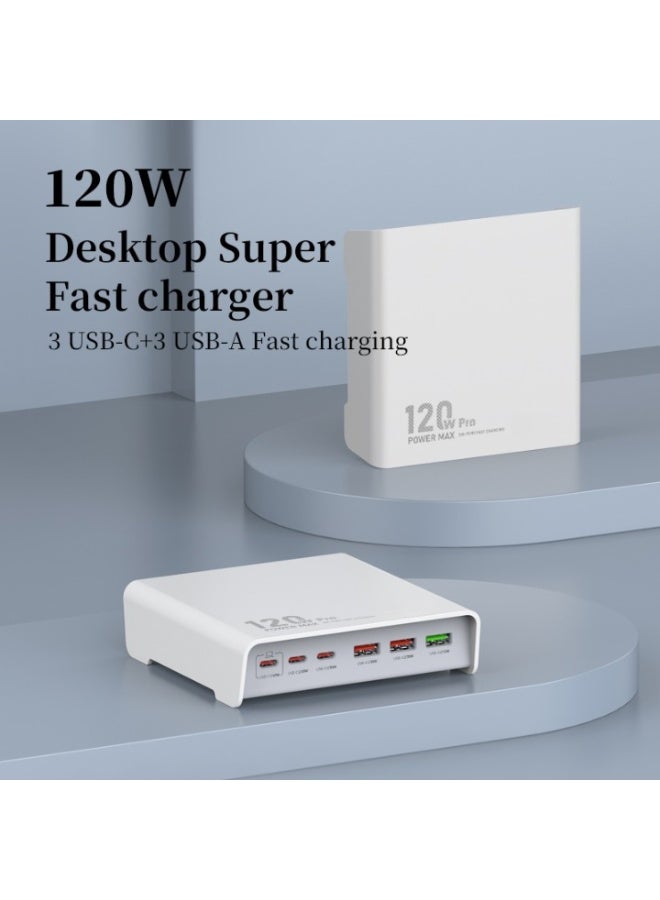 REBENUO 120w Desktop Charging USB hub 3 Port USB C 3 Port USB A Charging Station Fast Desktop Charging For iPhone Tablet Macbook Laptop - Image 5