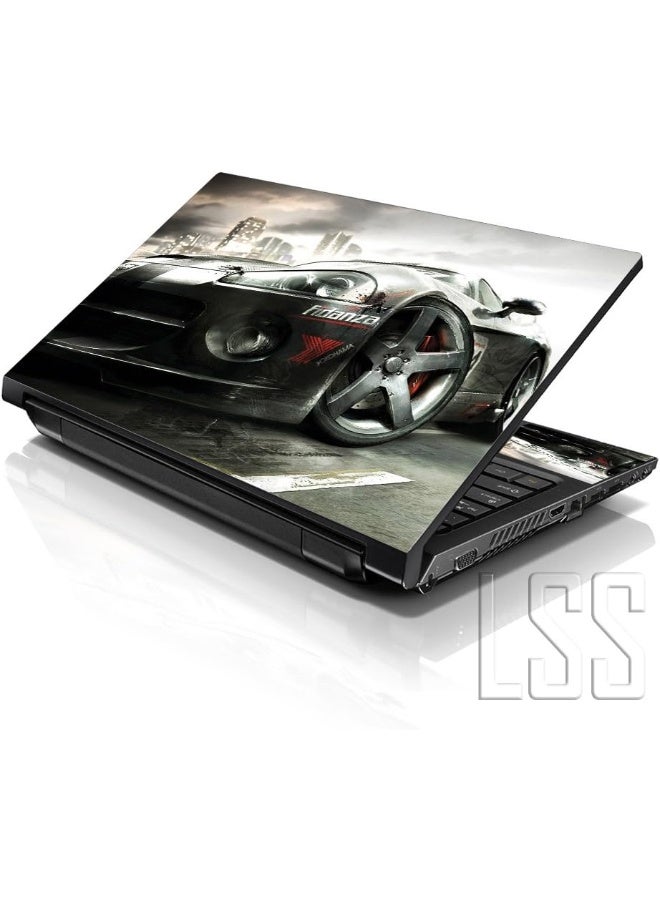 LSS 17 17.3 Inches Laptop Notebook Skin Sticker with 2 Wrist Pads - Reusable Cover Protector Vinyl Sticker Cover Decal Fits 17" - 19" HP Dell Lenovo Apple Asus Acer - Cool Car in The City Pattern - Image 1