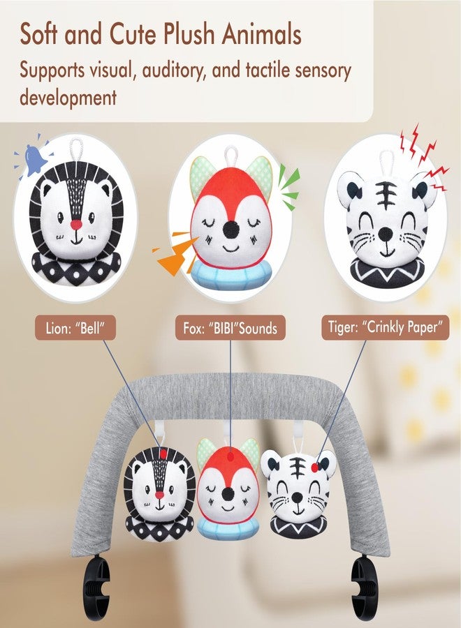 iGRATENS Baby Bjorn Bouncer Toy Bar, 3pcs Reversible Animal Plushie 3-Inch Two-Sided Flip Plush Toy in Black and White & Colorful Design, Dual-view Effect, Easy to Attach & Remove, Soft & Fun for Baby - Image 4