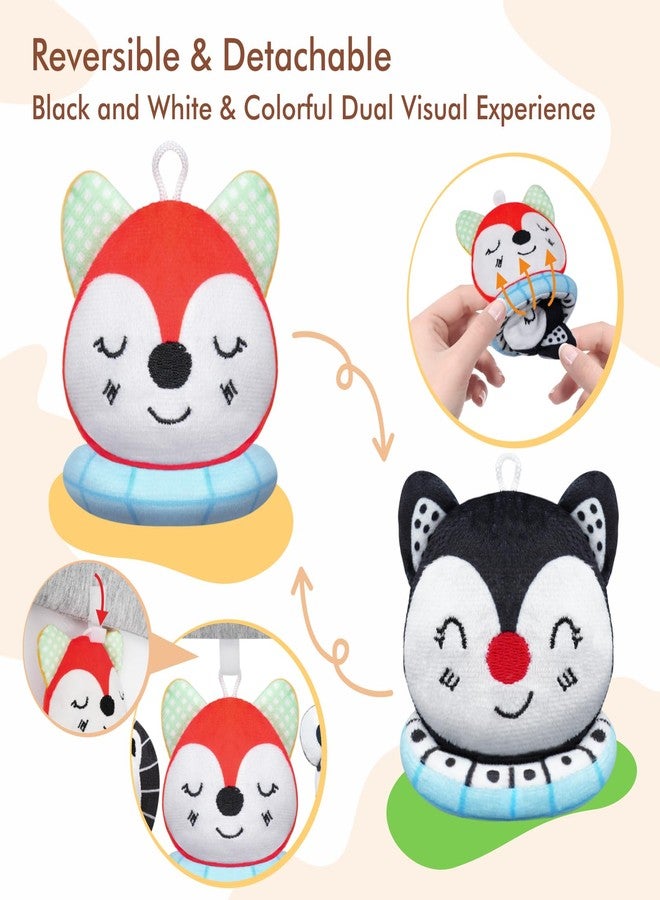 iGRATENS Baby Bjorn Bouncer Toy Bar, 3pcs Reversible Animal Plushie 3-Inch Two-Sided Flip Plush Toy in Black and White & Colorful Design, Dual-view Effect, Easy to Attach & Remove, Soft & Fun for Baby - Image 2