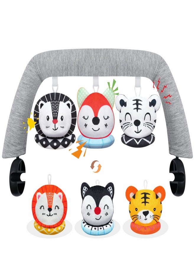 iGRATENS Baby Bjorn Bouncer Toy Bar, 3pcs Reversible Animal Plushie 3-Inch Two-Sided Flip Plush Toy in Black and White & Colorful Design, Dual-view Effect, Easy to Attach & Remove, Soft & Fun for Baby - Image 1