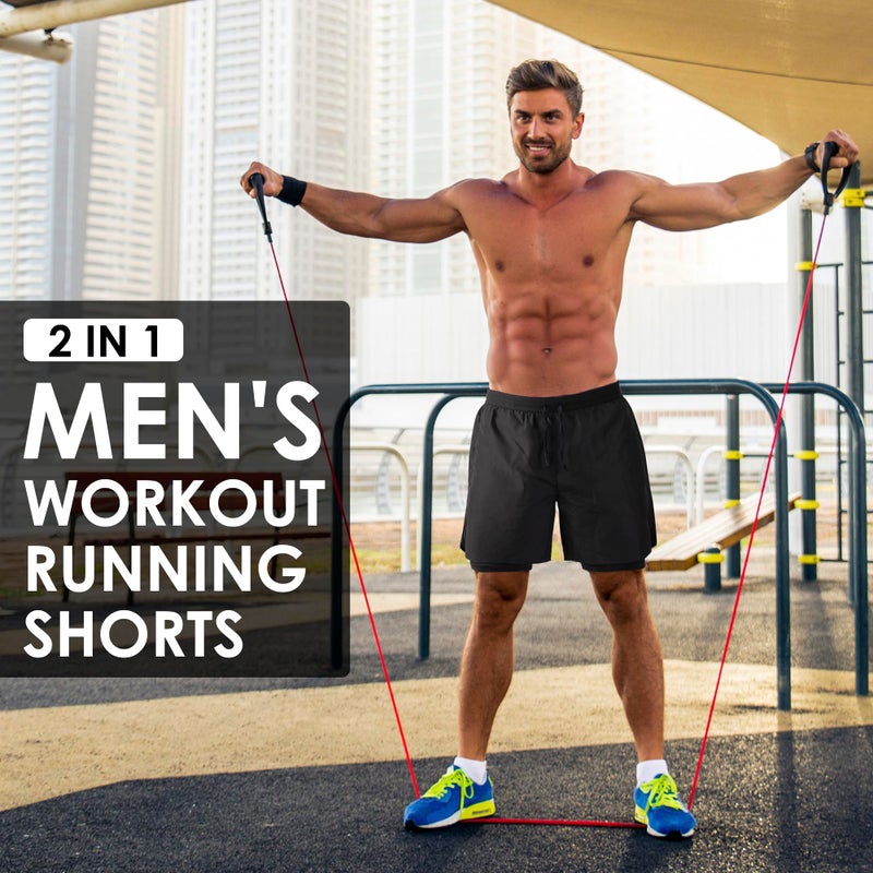 NIMOJIRO Men's 2 in 1 Running Shorts Workout Athletic Shorts Outdoor Sports with Liner Lightweight Training Yoga Gym Shorts with Phone Pockets Black XL - Image 3