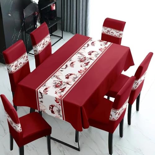 Styleys Dining Chair Cover with Table Covers for Kitchen Waterproof Dining Table Cloth (1 Table Cover + 6 Chair Cover, Floral Wine, K722) - Image 1