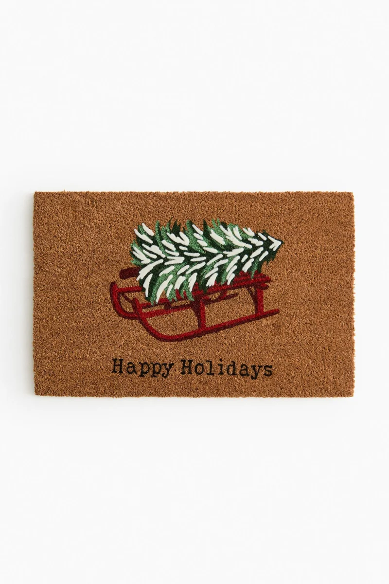 اتش اند ام سجادة باب من ألياف جوز الهند مزيّنة بطبعة