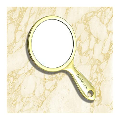 Scarlet Line Professional Series Medium Round Shape Double Sided Magnifying Makeup Hand Mirror with Handle for Men and Women, Golden, 27X14.5X1 cm - Image 1