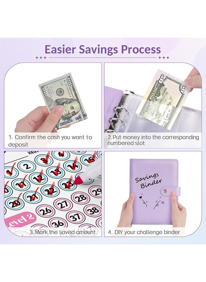 GD 100 Envelopes Money Saving Challenge Savings Challenges Book with Envelopes & Challenge Tracker - Money Saving Budget Binder with Pre numbered Pockets for Financial Organization (Purple) - Image 5