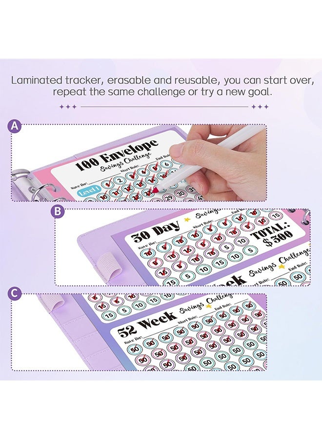 GD 100 Envelopes Money Saving Challenge Savings Challenges Book with Envelopes & Challenge Tracker - Money Saving Budget Binder with Pre numbered Pockets for Financial Organization (Purple) - Image 4