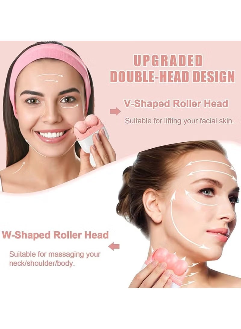أداة ثلج 2 في 1 للعناية ببشرة الوجه، أداة تبريد البشرة الشخصية، أدوات علاجية، جهاز تدليك ثلج للوجه لعلاج انتفاخ العين والصداع النصفي وتخفيف آلام مفصل الفك الصدغي والإصابات الطفيفة (وردي) - Image 3