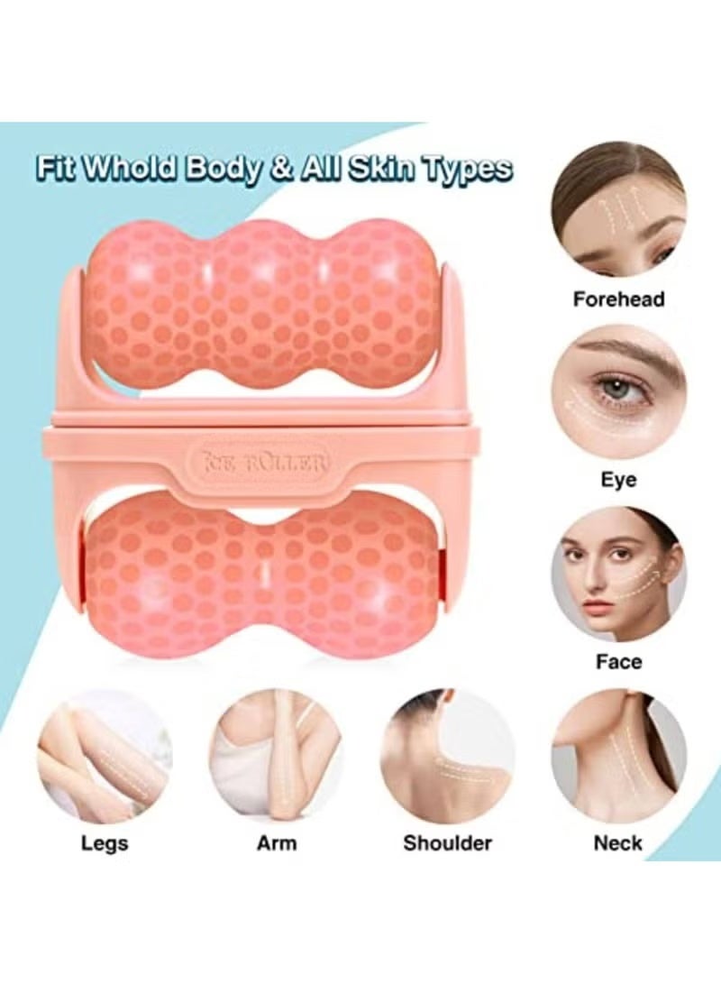 أداة ثلج 2 في 1 للعناية ببشرة الوجه، أداة تبريد البشرة الشخصية، أدوات علاجية، جهاز تدليك ثلج للوجه لعلاج انتفاخ العين والصداع النصفي وتخفيف آلام مفصل الفك الصدغي والإصابات الطفيفة (وردي) - Image 4