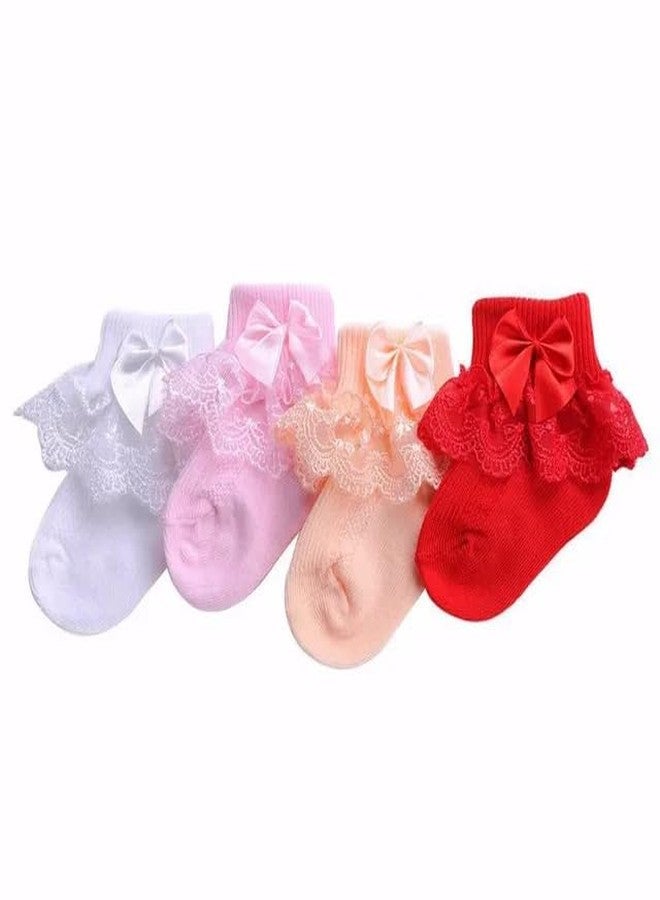 Khillayox Baby Girls Frill Socks - Soft Cotton Ruffled Ankle Socks for Infants, (0-6 Months) Toddler & Newborn, Cute & Comfortable Pack of 3 - Image 3