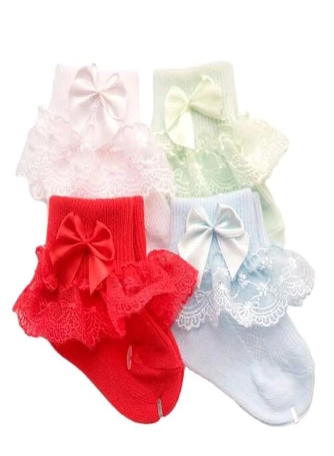 Khillayox Baby Girls Frill Socks - Soft Cotton Ruffled Ankle Socks for Infants, (0-6 Months) Toddler & Newborn, Cute & Comfortable Pack of 3 - Image 1