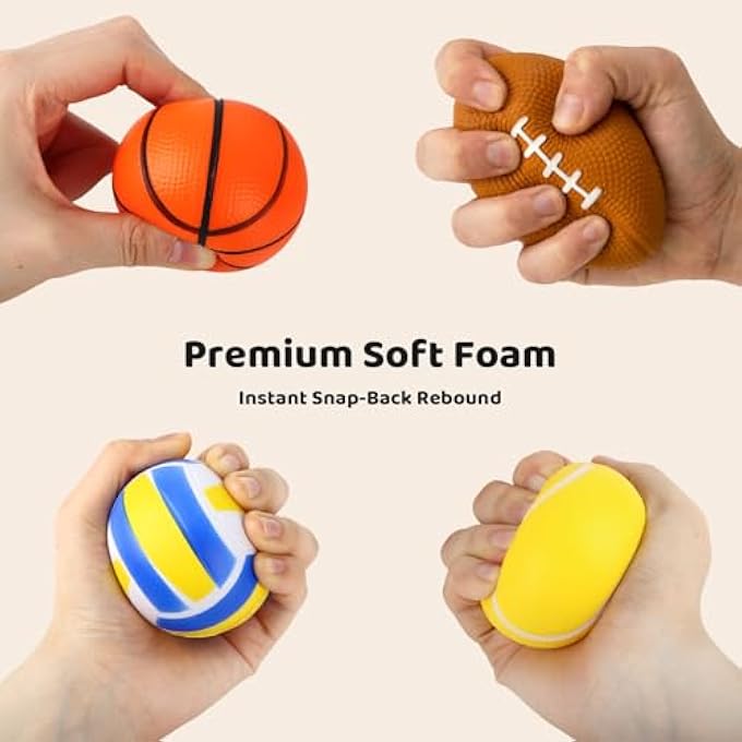 Mcpinky 6PCS Stress Balls Bulk, 2.5inch Sports Squeeze Balls Basketball Football Baseball Soccer Tennis Volleyball Toys for Kids Adults - Image 3
