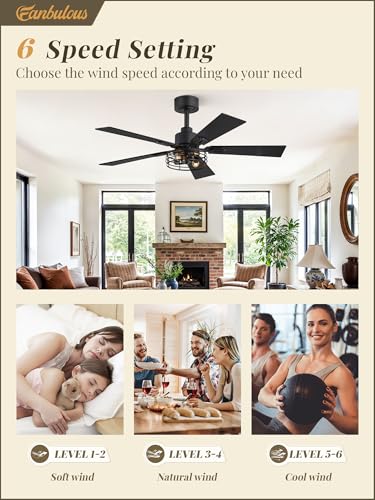 Fanbulous 2 Pack Farmhouse 42 Inch Ceiling Fans with Lights, Black Industrial Caged Ceiling Fans for Bedroom Living Room, Double-Sided 5 Blades Rustic Ceiling Fan - Image 3
