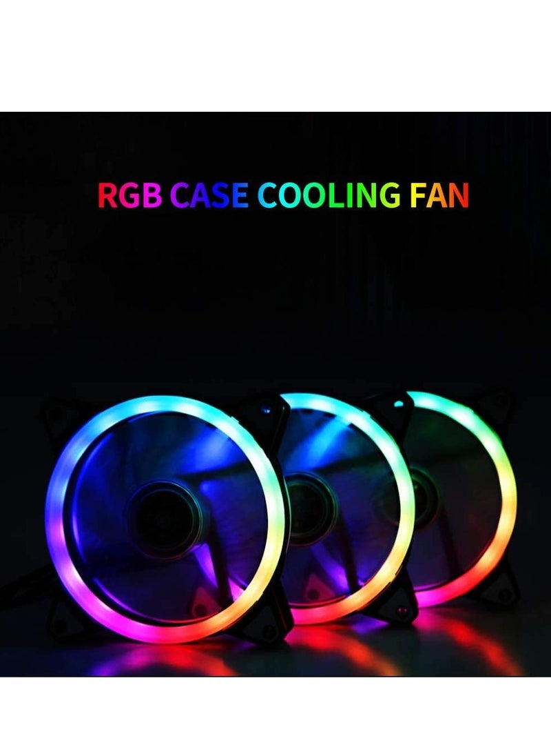 Generic Computer Radiator RGB Fan 12cm RGB Case Cooling Fan Case Cooler Mute Cooling Fan with Non-adjustable Colorful RGB Light 3 Fans  - Image 2