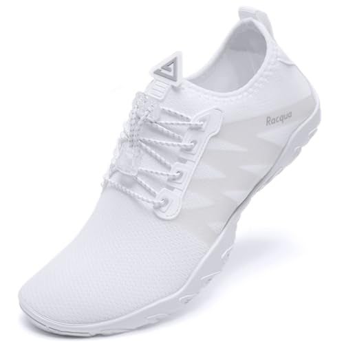 Racqua Womens Swim Water Shoes Quick Dry Barefoot Aqua Shoes Lightweight Beach Surf Diving Kayak Yoga Outdoor Sports White 10 W/9 M - Image 1