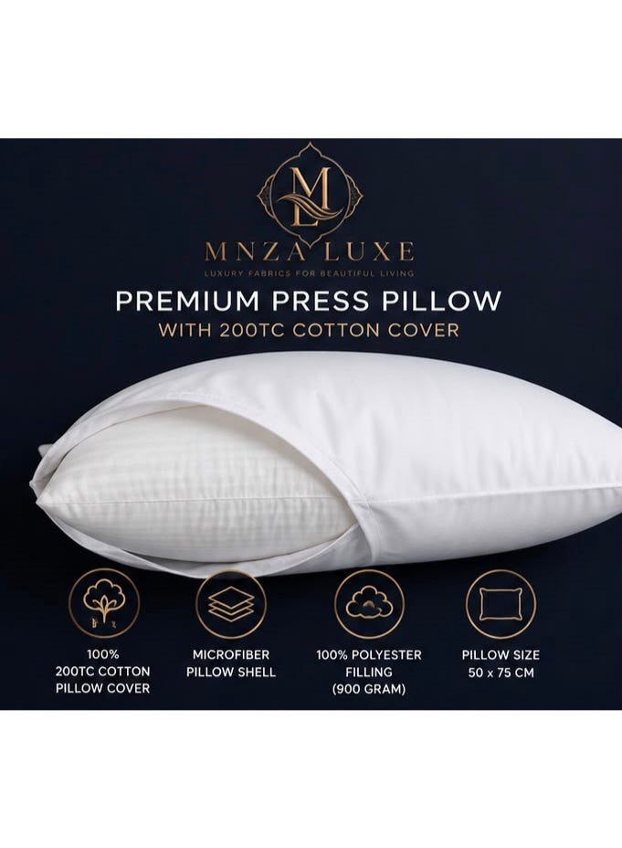 وسادة MNZA LUXE بريميوم 50 × 75 سم | حشوة بوليستر 100% بوزن 900 جم | غطاء وسادة من المايكروفايبر مع كيس وسادة قطني 100% بكثافة 200TC مرفق | جودة فندقية، ناعمة، قابلة للتهوية، مضادة للحساسية | أبيض - Image 2
