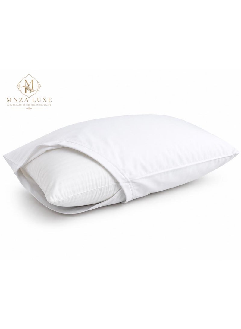 وسادة MNZA LUXE بريميوم 50 × 75 سم | حشوة بوليستر 100% بوزن 900 جم | غطاء وسادة من المايكروفايبر مع كيس وسادة قطني 100% بكثافة 200TC مرفق | جودة فندقية، ناعمة، قابلة للتهوية، مضادة للحساسية | أبيض - Image 1