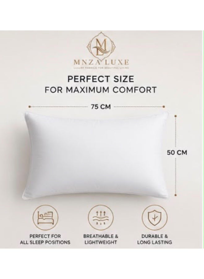 وسادة MNZA LUXE بريميوم 50 × 75 سم | حشوة بوليستر 100% بوزن 900 جم | غطاء وسادة من المايكروفايبر مع كيس وسادة قطني 100% بكثافة 200TC مرفق | جودة فندقية، ناعمة، قابلة للتهوية، مضادة للحساسية | أبيض - Image 4