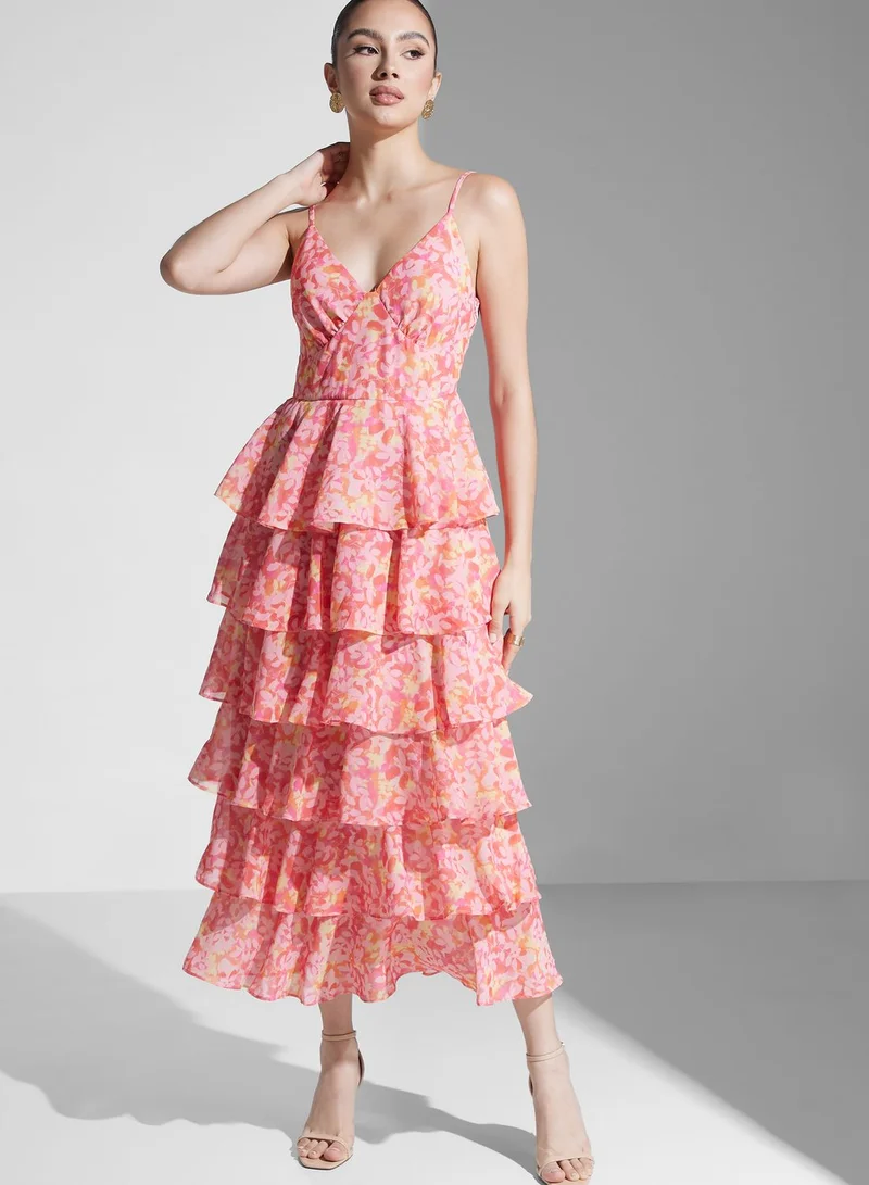 PRETTY LAVISH Floral Print Ruffle Dress