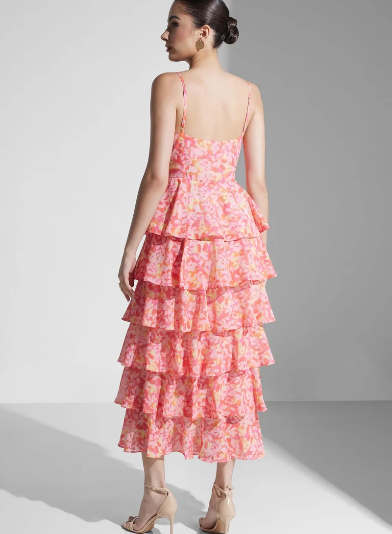 PRETTY LAVISH Floral Print Ruffle Dress