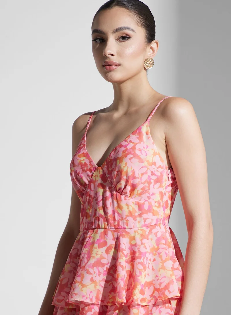 PRETTY LAVISH Floral Print Ruffle Dress