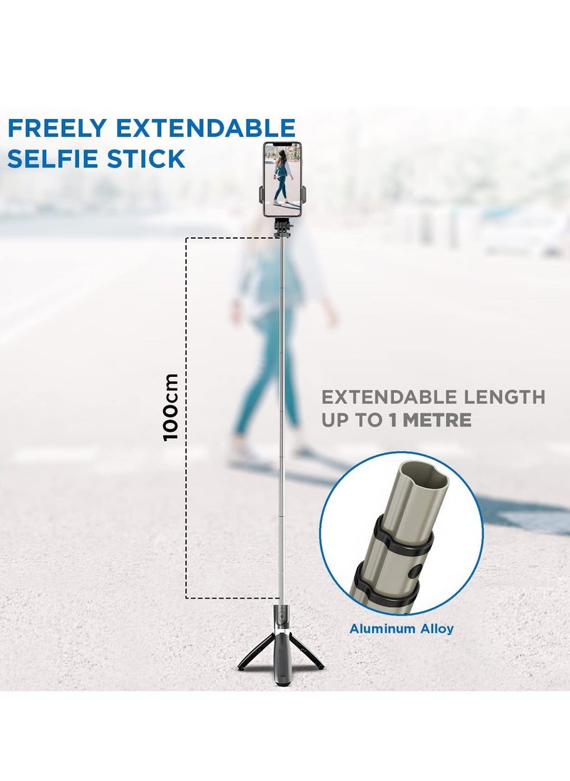 ELTRAZONE - Selfie Stick Tripod Bluetooth remote, Extendable 1m Telescopic Selfie Stick, Handheld Tripod, Wireless Remote compatible with iPhone 12/Xs/iPhone 8/iPhone 11/11pro, Galaxy S10/S9 Plus/S8/Note8 - Image 1