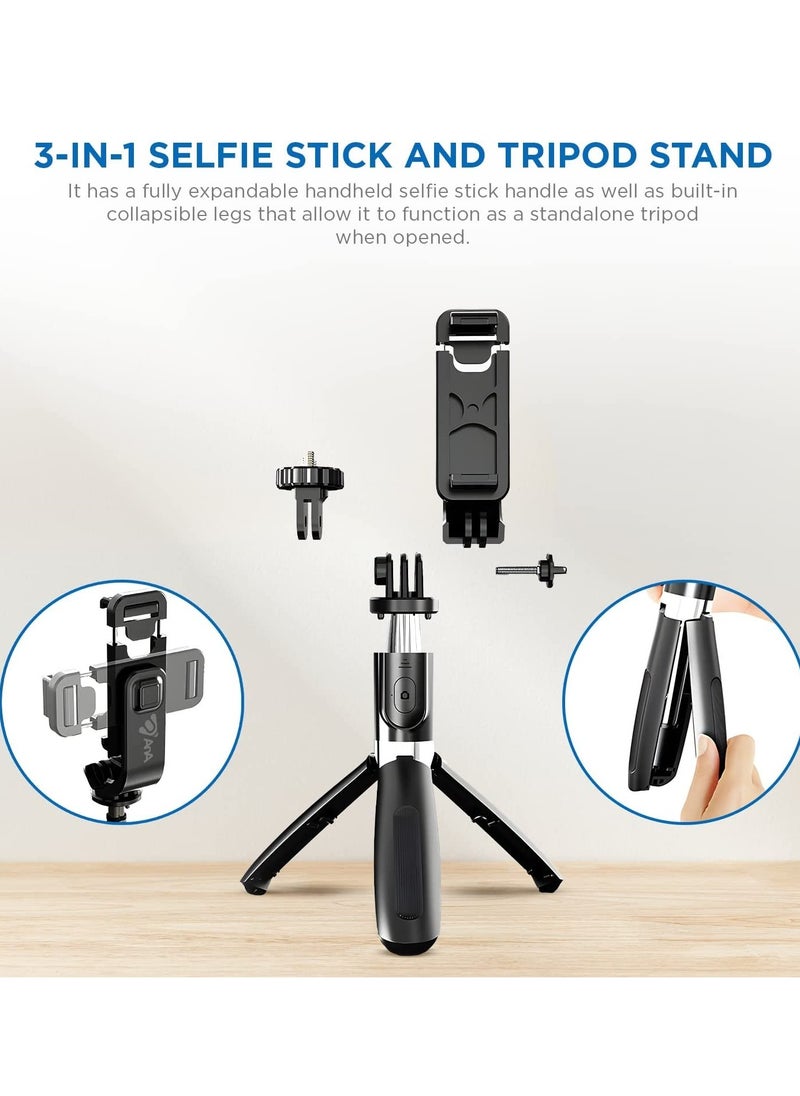 ELTRAZONE - Selfie Stick Tripod Bluetooth remote, Extendable 1m Telescopic Selfie Stick, Handheld Tripod, Wireless Remote compatible with iPhone 12/Xs/iPhone 8/iPhone 11/11pro, Galaxy S10/S9 Plus/S8/Note8 - Image 1