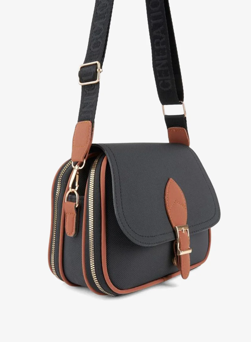 Women's Clover Black-Tab 4-Pocket Zip and Snap Closure Shoulder Bag.