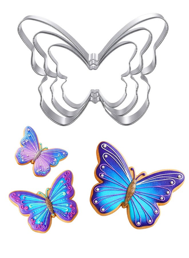 3 Pcs Butterfly Cookie Cutter Set, Stainless Steel Butterflies Shaped Baking Molds, Sandwich Cutter, Butterfly Fondant Biscuit Cutters for Biscuit, DIY Cake Craft, Pastry Decoration, 3 Sizes - Image 1