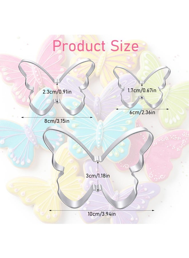 3 Pcs Butterfly Cookie Cutter Set, Stainless Steel Butterflies Shaped Baking Molds, Sandwich Cutter, Butterfly Fondant Biscuit Cutters for Biscuit, DIY Cake Craft, Pastry Decoration, 3 Sizes - Image 2