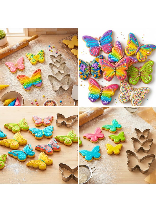 3 Pcs Butterfly Cookie Cutter Set, Stainless Steel Butterflies Shaped Baking Molds, Sandwich Cutter, Butterfly Fondant Biscuit Cutters for Biscuit, DIY Cake Craft, Pastry Decoration, 3 Sizes - Image 5
